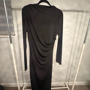 H&M Black Long Sleeve Draped Dress